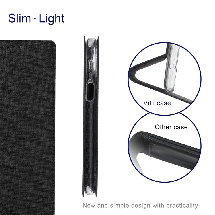 Étui de téléphone VILI DMX Series pour Asus Zenfone 9 5G, protection complète en cuir PU, coque de téléphone avec support et fente pour carte - Noir