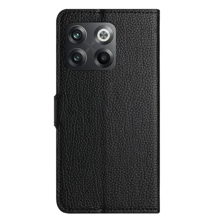 For OnePlus 10T 5G / Ace Pro 5G Litchi Texture PU Leather Phone Case Stand Anti-scratch Wallet Cover Protective Phone Shell - Black