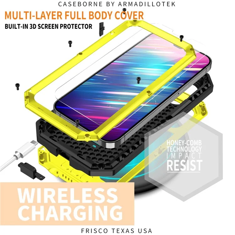 Pour Iphone 14 Pro Max 6,7 Pouces 2e Génération Anti-scratch Téléphone Bootstand Couvre de Caméra de Caméra Coulissante Avec Protecteur D'écran en Verre Trempé Protecteur - Jaune