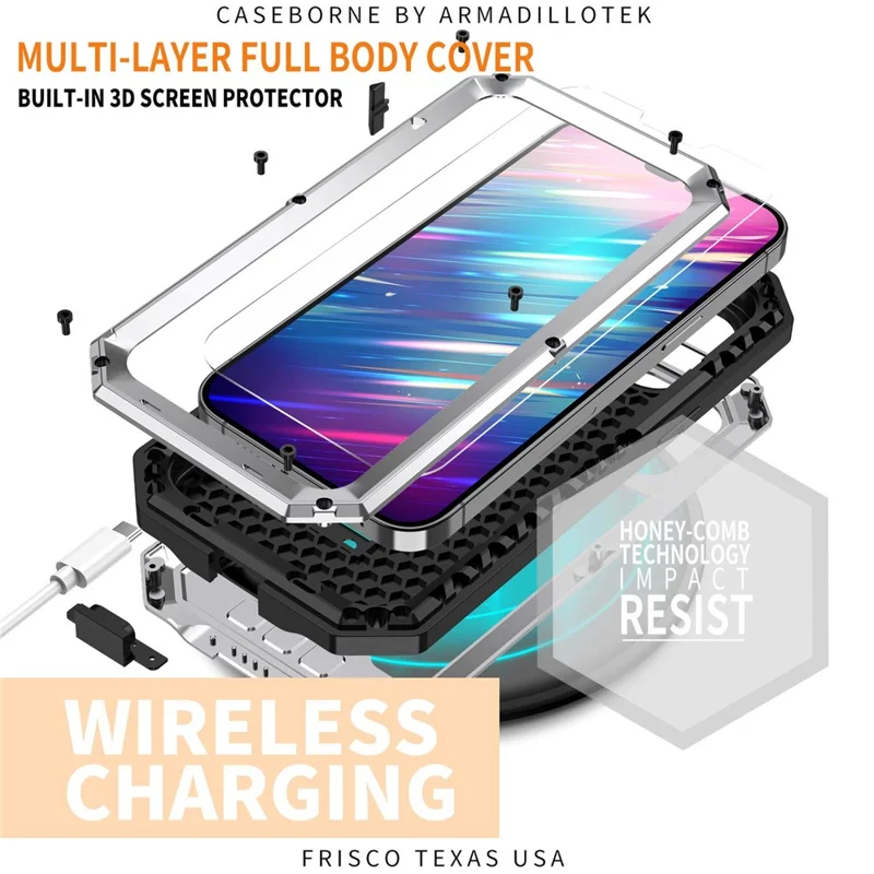 Para Iphone 14 Pro Máximo de 6,7 Polegadas de 2ª Geração Anti-arranha Capa de Capa de Capa Deslizante de Kickstand Com Tampa de Telefone Com Protetor de Tela de Vidro Temperado - Prata