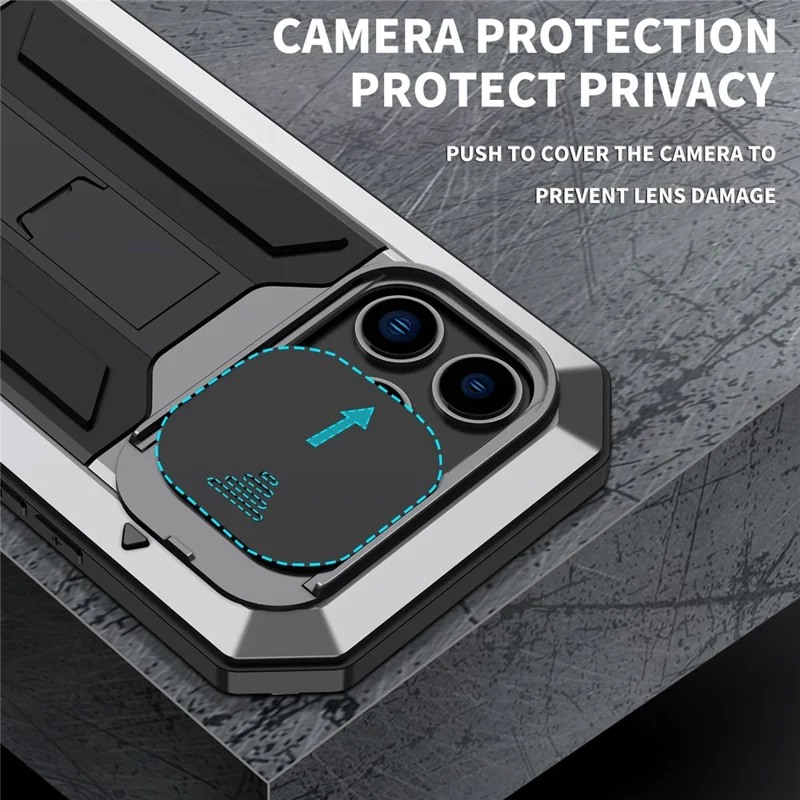 Para Iphone 14 Pro Máximo de 6,7 Polegadas de 2ª Geração Anti-arranha Capa de Capa de Capa Deslizante de Kickstand Com Tampa de Telefone Com Protetor de Tela de Vidro Temperado - Prata
