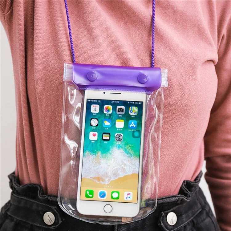 Sachet étanche à 3 couches épaisses pour téléphone portable de moins de 7 pouces, pour la plage, la piscine, avec cordon réglable - Transparent