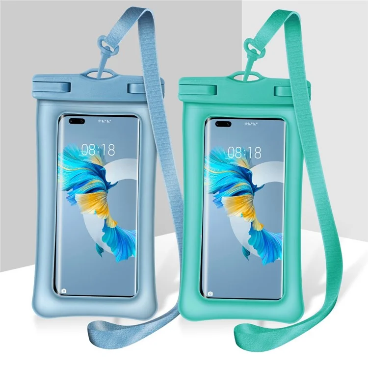 IPX8 30m Waterproof Universal Under 7.2 Inch TPU Cell Phone Bag Beach Pool Swimming Airbag Shockproof Phone Pouch with Strap - Blue