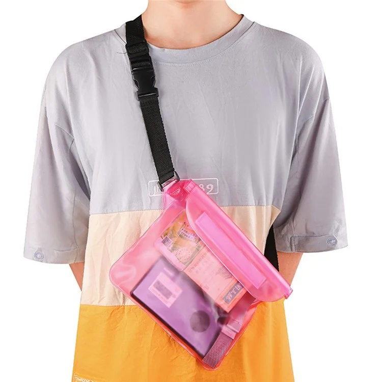 Waterproof Pouch 22x17cm Waist Bag Snowproof Dirtproof Sandproof PVC Case with Adjustable Waist Strap - Pink