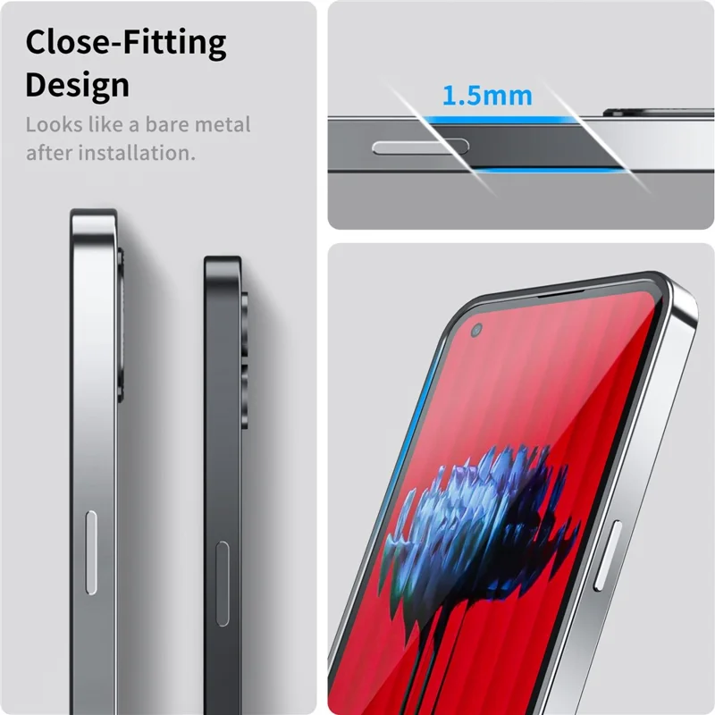 For Nothing phone (1) 5G Drop-proof Slim Phone Case with Metal Frame Magnetic Back Cover with Integrated Lens Cover - Silver
