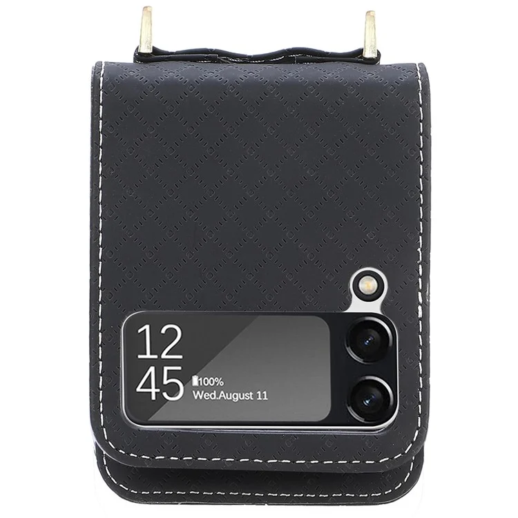Чехол для Samsung Galaxy Z Flip3 5G с противоударной защитой, одноэлементный дизайн с сетчатым рисунком, чехол для мобильного телефона с длинным шнурком и держателем для карт - черный