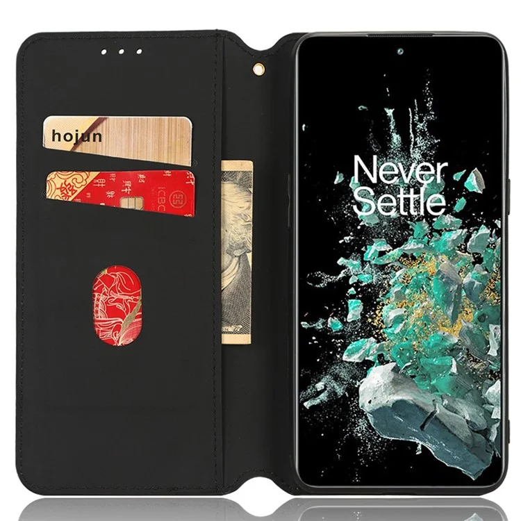 Wallet Cover for OnePlus 10T 5G / Ace Pro 5G, Flip PU Leather Stand Imprinting Rhombus Pattern Phone Case - Brown