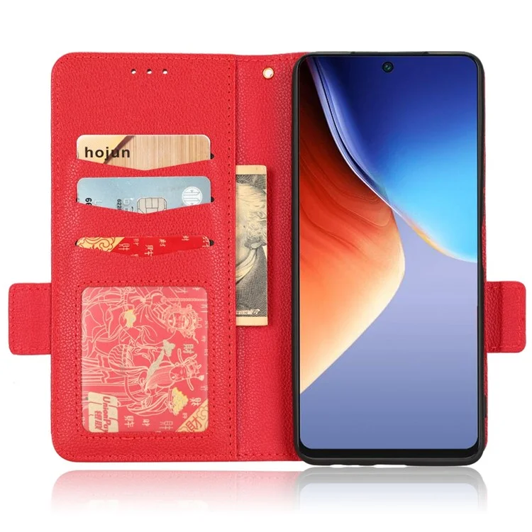 Litchi Texture Phone Cover for TECNO Camon 19 Pro 4G / 5G, Anti-Collision PU Leather Dual Magnetic Clasp Phone Wallet Stand Case - Red
