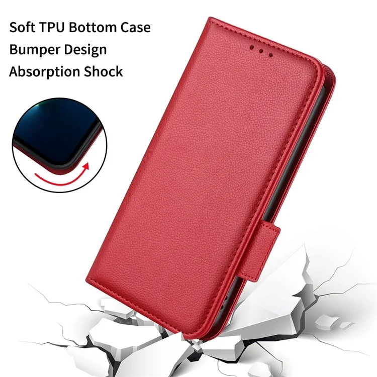 Litchi Texture Phone Cover for TECNO Camon 19 Pro 4G / 5G, Anti-Collision PU Leather Dual Magnetic Clasp Phone Wallet Stand Case - Red