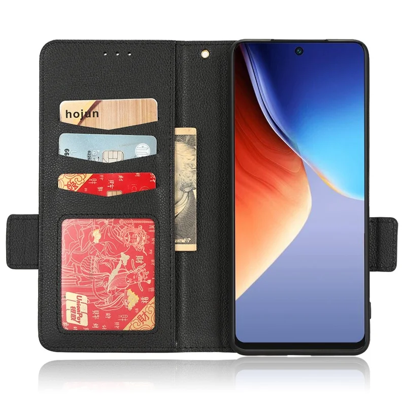 Litchi Texture Phone Cover for TECNO Camon 19 Pro 4G / 5G, Anti-Collision PU Leather Dual Magnetic Clasp Phone Wallet Stand Case - Black