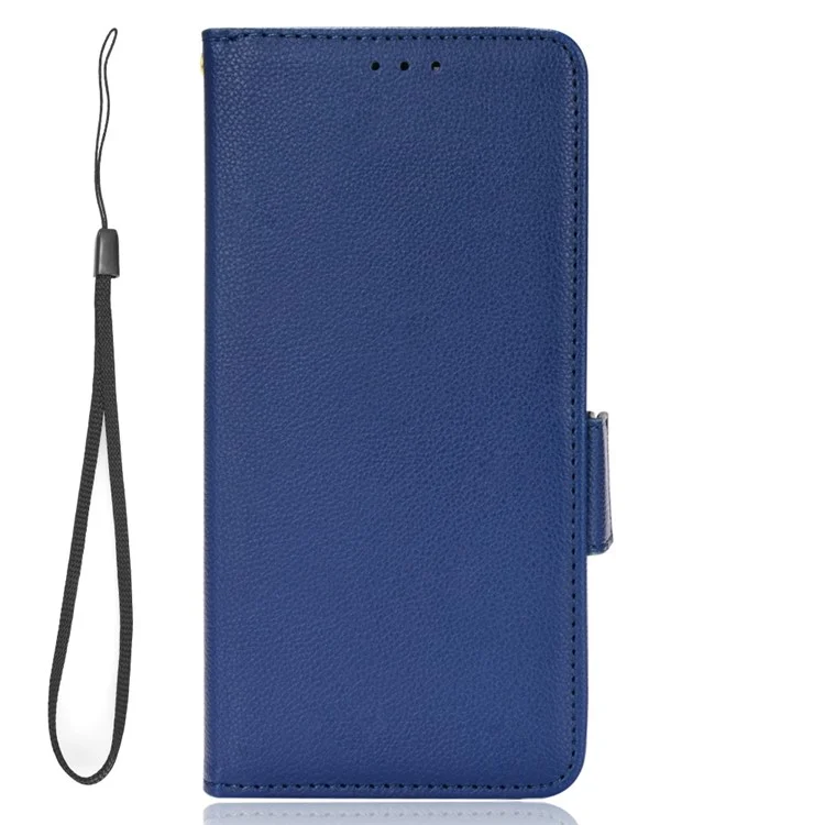 Litchi Texture Phone Cover for TECNO Camon 19 4G, Bump Proof PU Leather Dual Magnetic Clasp Phone Wallet Stand Case - Dark Blue