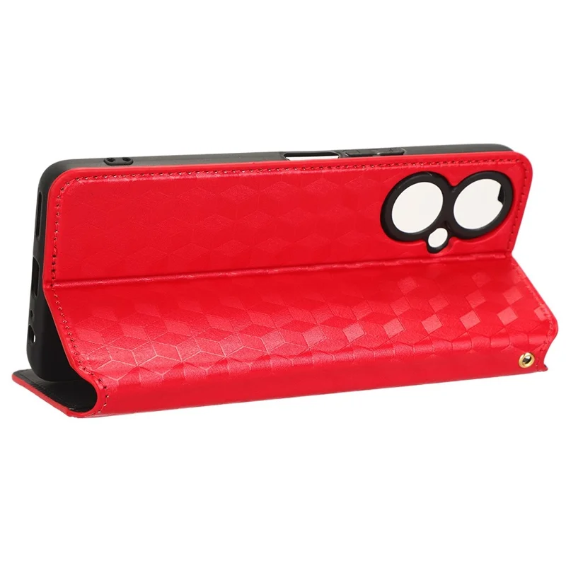Flip Wallet Cover for TECNO Camon 19 4G, Full Coverage PU Leather Stand Imprinting Rhombus Pattern Phone Case - Red