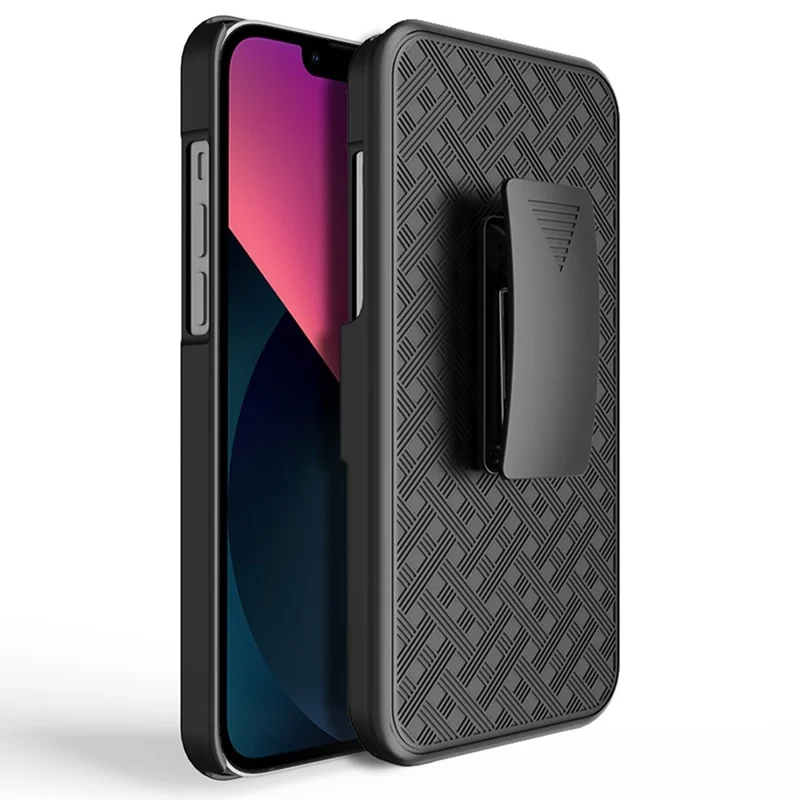 Rotary Clip Kickstand Case for iPhone 14 6.1 inch, Woven Texture PC + TPU Phone Protector with Screen Sliding Cover
