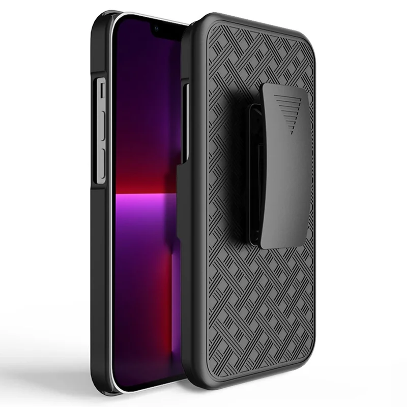 For iPhone 14 Pro Max 6.7 inch Sliding Screen Cover Rotary Clip Kickstand Case Woven Texture PC + TPU Phone Protector