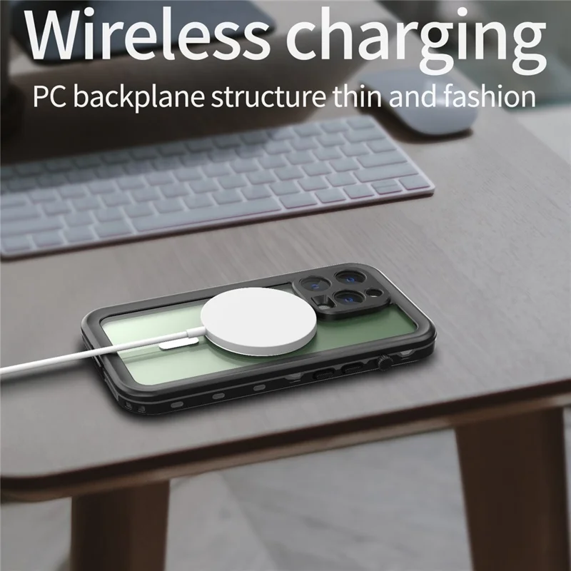 REDPEPPER Dot+ Series for iPhone 14 Pro 6.1 inch Compatible with MagSafe Wireless Charging Phone Cover IP68 Waterproof IP6X Dustproof Transparent Back Hybrid Phone Case - Black