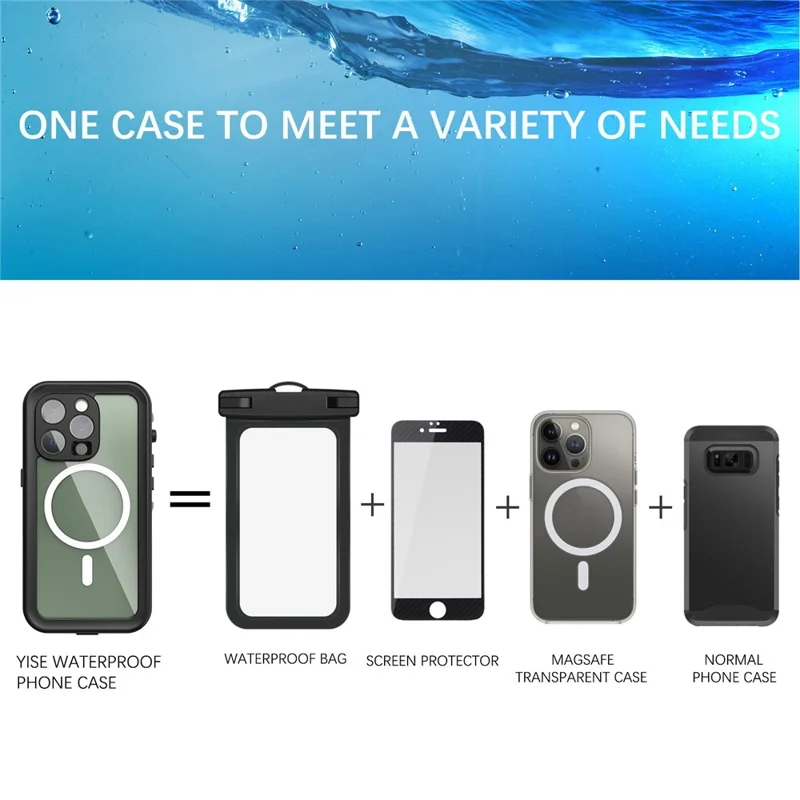 REDPEPPER Dot+ Series for iPhone 14 Pro 6.1 inch Compatible with MagSafe Wireless Charging Phone Cover IP68 Waterproof IP6X Dustproof Transparent Back Hybrid Phone Case - Black