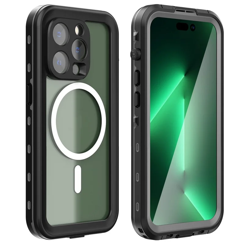 REDPEPPER Dot+ Series for iPhone 14 Pro 6.1 inch Compatible with MagSafe Wireless Charging Phone Cover IP68 Waterproof IP6X Dustproof Transparent Back Hybrid Phone Case - Black