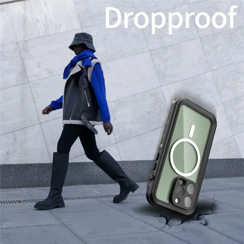 REDPEPPER Dot+ Series for iPhone 14 Pro 6.1 inch Compatible with MagSafe Wireless Charging Phone Cover IP68 Waterproof IP6X Dustproof Transparent Back Hybrid Phone Case - Black