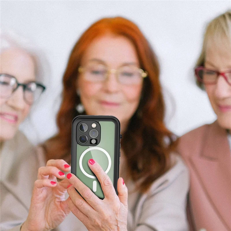 REDPEPPER Dot+ Series for iPhone 14 Pro 6.1 inch Compatible with MagSafe Wireless Charging Phone Cover IP68 Waterproof IP6X Dustproof Transparent Back Hybrid Phone Case - Black