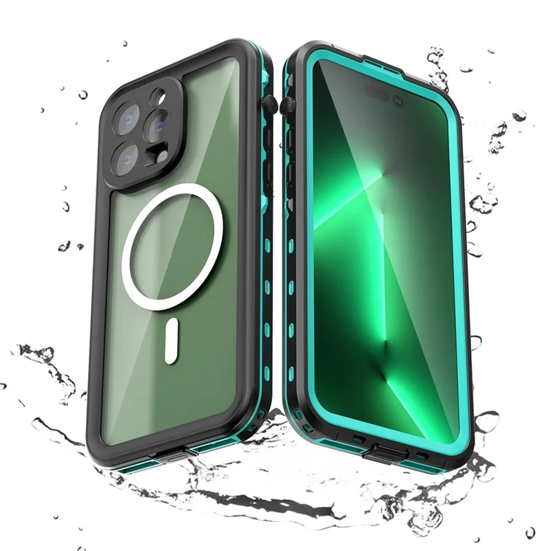 REDPEPPER Dot+ Series for iPhone 14 Pro Max 6.7 inch Compatible with MagSafe Wireless Charging Anti-drop Phone Cover IP68 Waterproof IP6X Dustproof Transparent Back Hybrid Phone Case - Blue