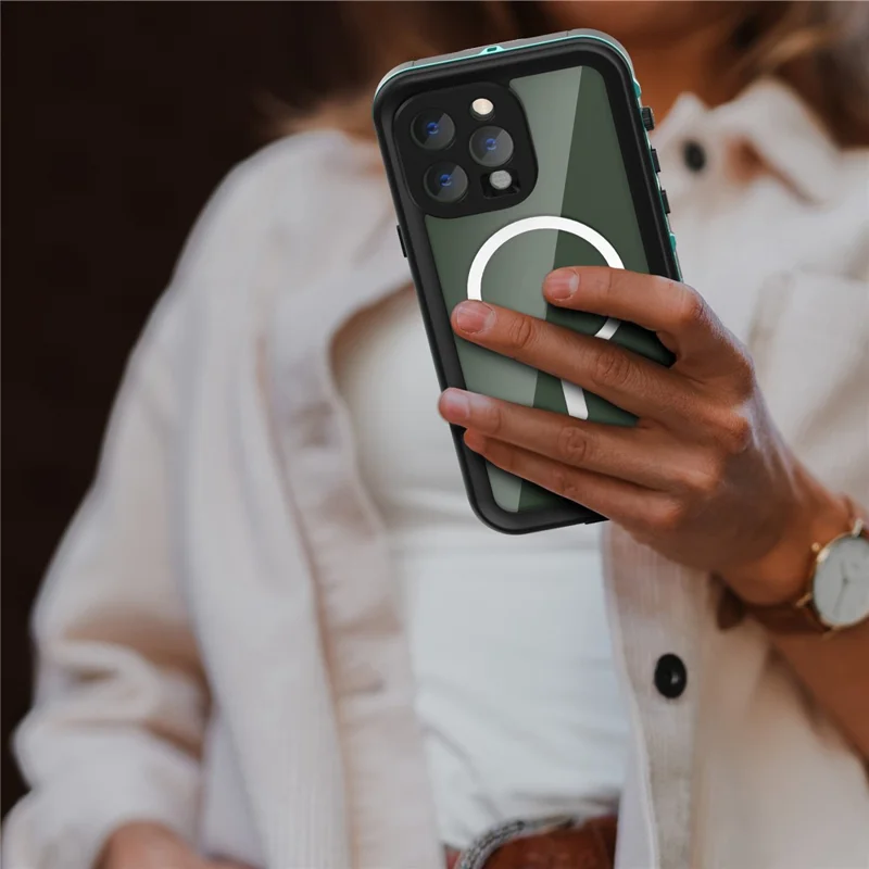 REDPEPPER Dot+ Series for iPhone 14 Pro Max 6.7 inch Compatible with MagSafe Wireless Charging Anti-drop Phone Cover IP68 Waterproof IP6X Dustproof Transparent Back Hybrid Phone Case - Blue