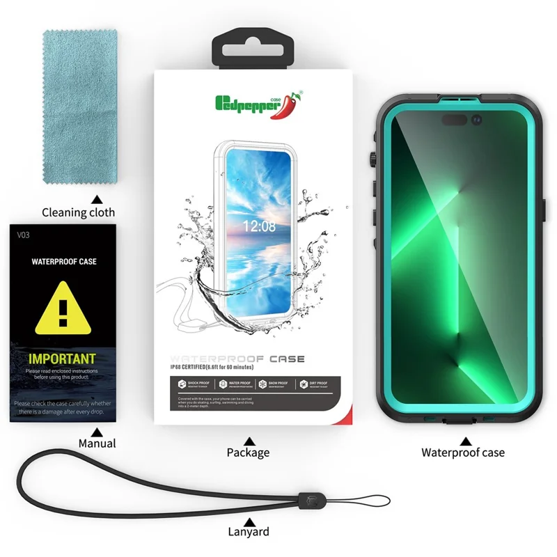REDPEPPER Dot+ Series for iPhone 14 Pro Max 6.7 inch Compatible with MagSafe Wireless Charging Anti-drop Phone Cover IP68 Waterproof IP6X Dustproof Transparent Back Hybrid Phone Case - Blue
