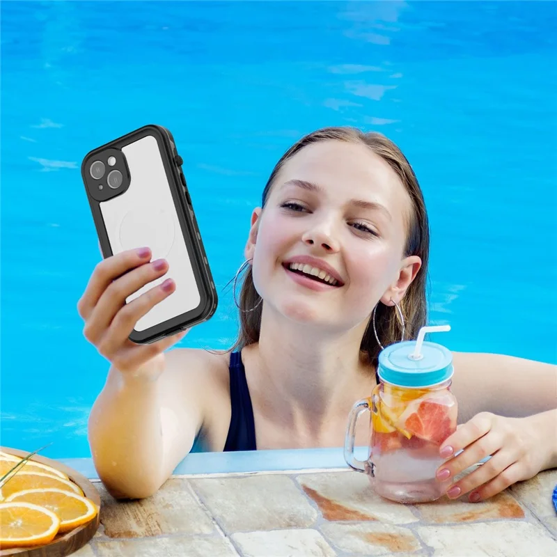 REDPEPPER Seria Dot+ do iPhone 14 6,1 cala zgodna z MagSafe, pokrywa przeciwwypadkowa z bezprzewodowym ładowaniem, przezroczysta hybrydowa obudowa z tyłu - Czarny