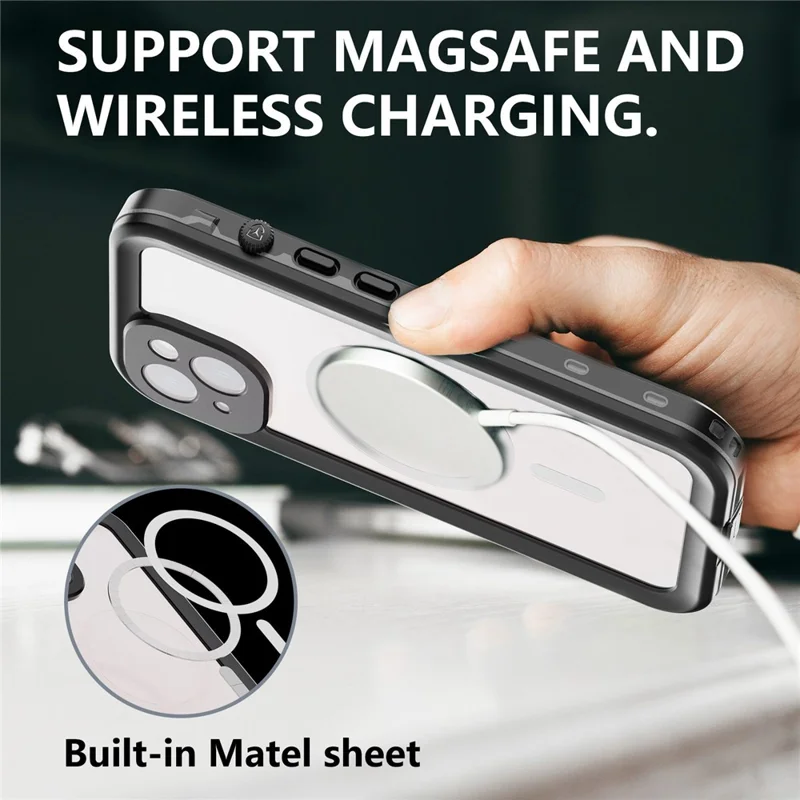 REDPEPPER Seria Dot+ do iPhone 14 6,1 cala zgodna z MagSafe, pokrywa przeciwwypadkowa z bezprzewodowym ładowaniem, przezroczysta hybrydowa obudowa z tyłu - Czarny