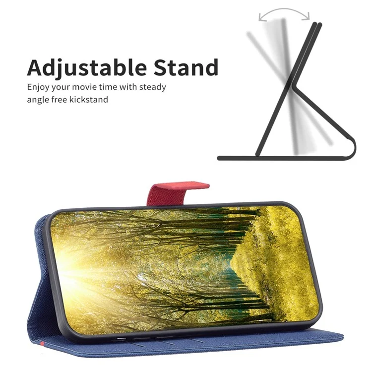 BINFEN COLOR BF Leather Series-9 für Motorola Moto G32 4G Cross Texture Style 13 Anti-fall Phone Cover Splicing Wallet Stand PU Leder Handyhülle - Blau