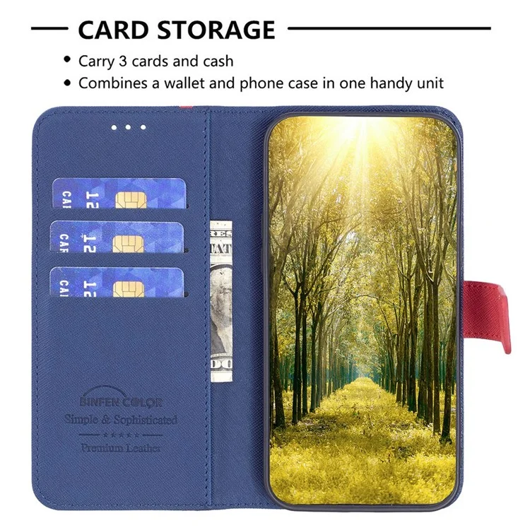 BINFEN COLOR BF Leather Series-9 für Motorola Moto G32 4G Cross Texture Style 13 Anti-fall Phone Cover Splicing Wallet Stand PU Leder Handyhülle - Blau