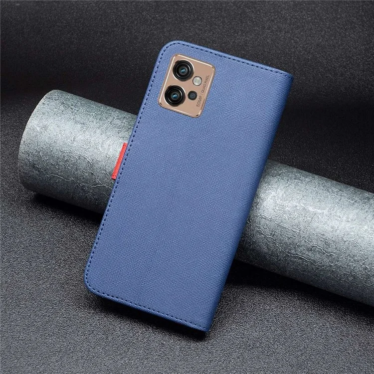 BINFEN COLOR BF Leather Series-9 für Motorola Moto G32 4G Cross Texture Style 13 Anti-fall Phone Cover Splicing Wallet Stand PU Leder Handyhülle - Blau