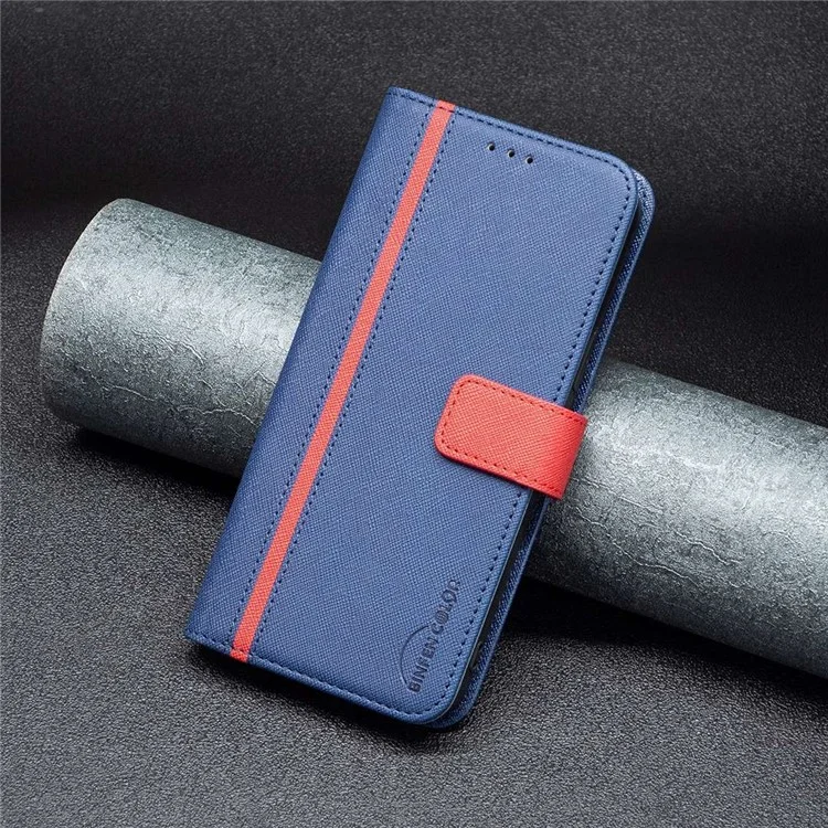 BINFEN COLOR BF Leather Series-9 für Motorola Moto G32 4G Cross Texture Style 13 Anti-fall Phone Cover Splicing Wallet Stand PU Leder Handyhülle - Blau