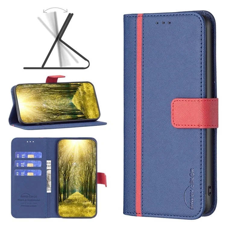 BINFEN COLOR BF Leather Series-9 für Motorola Moto G32 4G Cross Texture Style 13 Anti-fall Phone Cover Splicing Wallet Stand PU Leder Handyhülle - Blau