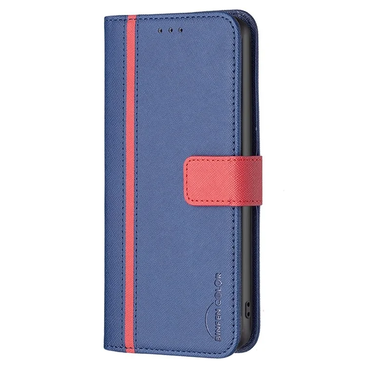 BINFEN COLOR BF Leather Series-9 für Motorola Moto G32 4G Cross Texture Style 13 Anti-fall Phone Cover Splicing Wallet Stand PU Leder Handyhülle - Blau