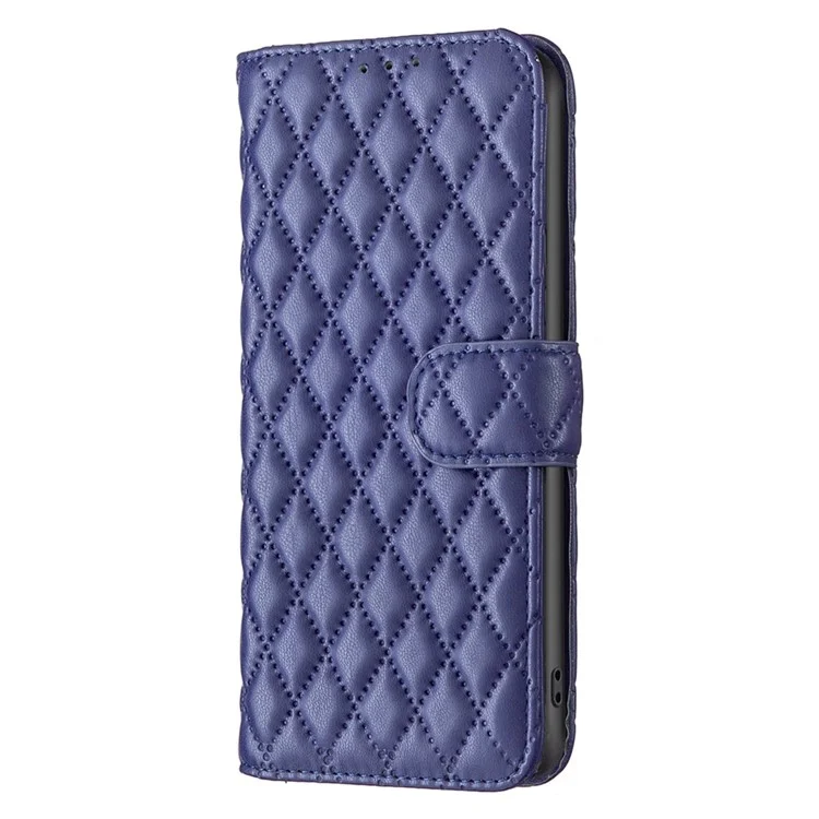 BINFEN COLOR Anti-drop Phone Case for Motorola Moto G32 4G, BF Style-14 Imprinted Rhombus Pattern Phone Cover Wallet Stand - Blue