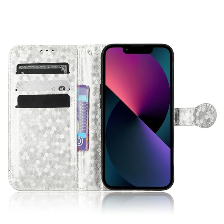 Caixa de Telefone à Prova de Choque Para Iphone 13 Mini 5,4 Polegadas, Padrão de Carteira de Barreta Padrão de Ponto Impressa TPU+PU Couro Protetor - Branco
