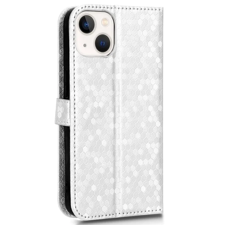 Caixa de Telefone à Prova de Choque Para Iphone 13 Mini 5,4 Polegadas, Padrão de Carteira de Barreta Padrão de Ponto Impressa TPU+PU Couro Protetor - Branco