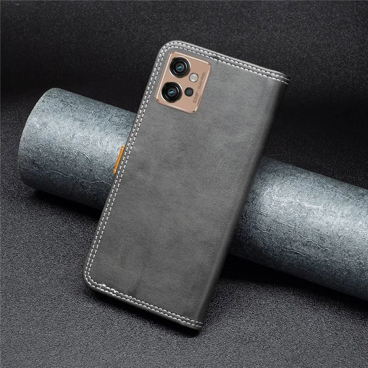 BINFEN COLOR for Motorola Moto G32 4G Leather Case with Card Holder Color Splicing Phone Stand Cover - Black