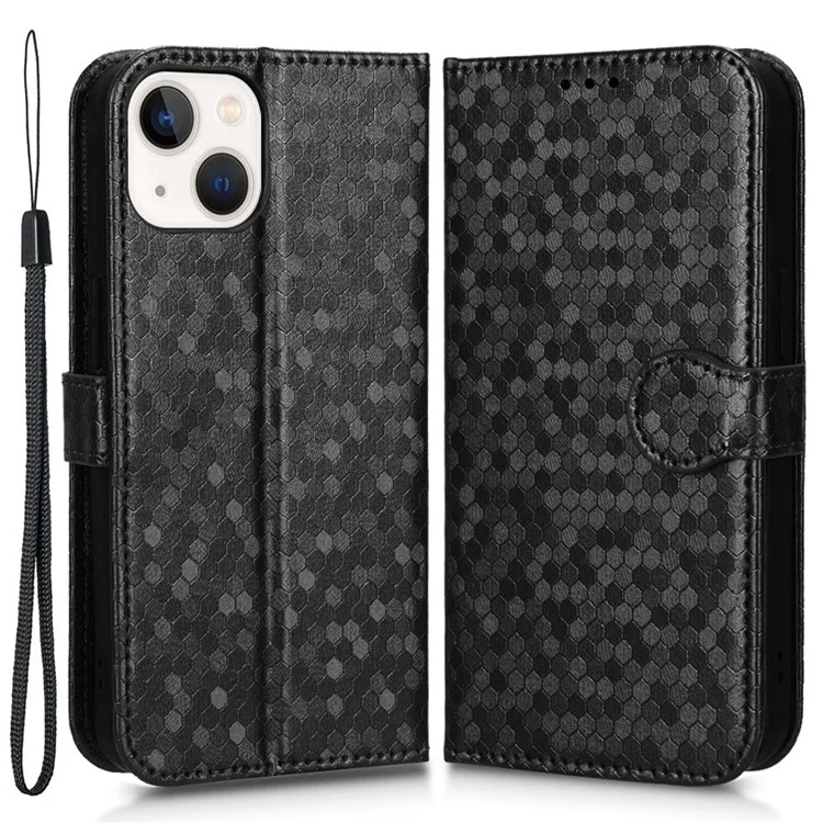 Para Iphone 14 de 6,1 Polegadas, Padrão de Carteira de Barreta Impressão Tpu+pu Folio Flip Shell - Preto