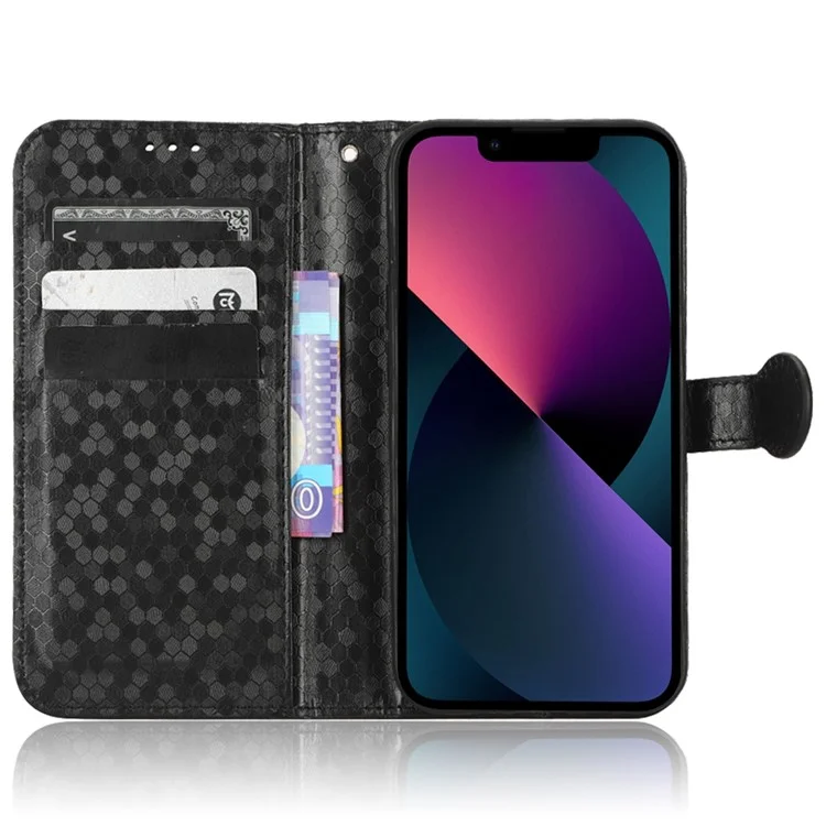 Para Iphone 14 de 6,1 Polegadas, Padrão de Carteira de Barreta Impressão Tpu+pu Folio Flip Shell - Preto