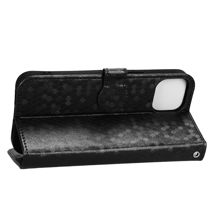 Para Iphone 14 de 6,1 Polegadas, Padrão de Carteira de Barreta Impressão Tpu+pu Folio Flip Shell - Preto
