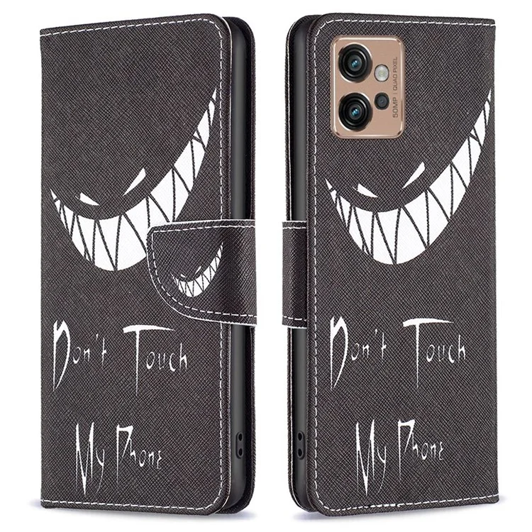 Para Motorola Moto G32 4G BF Pattern Printing Leather Series-1 PU Leather + TPU Magnetic Phone Case Stand Wallet Feature Anti-shock Cover - Don't Touch My Phone
