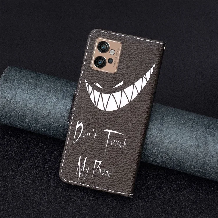 Para Motorola Moto G32 4G BF Pattern Printing Leather Series-1 PU Leather + TPU Magnetic Phone Case Stand Wallet Feature Anti-shock Cover - Don't Touch My Phone