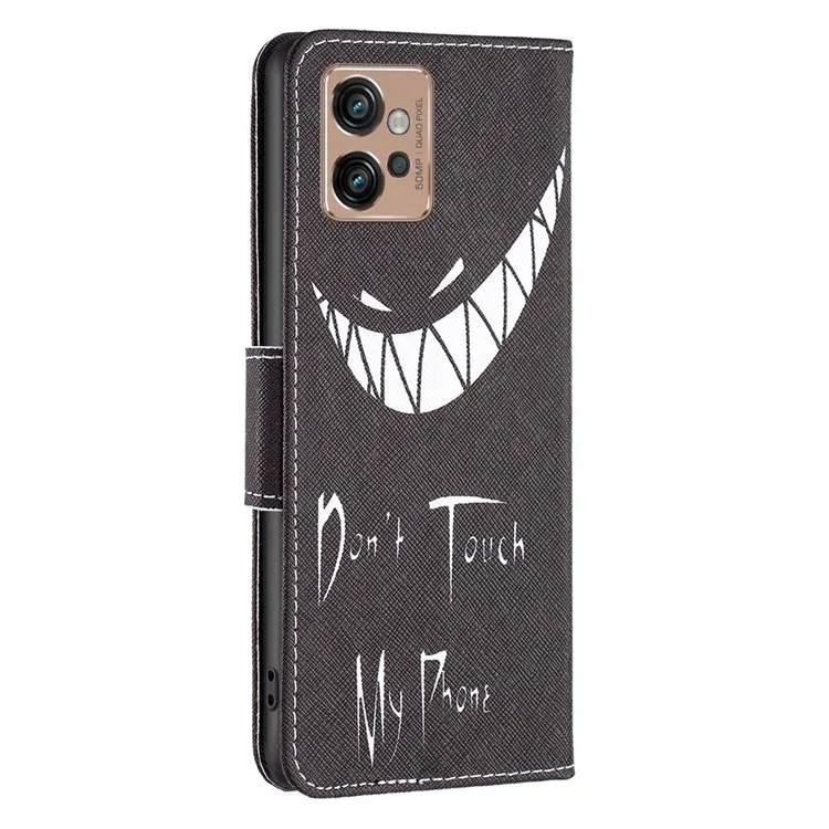 Para Motorola Moto G32 4G BF Pattern Printing Leather Series-1 PU Leather + TPU Magnetic Phone Case Stand Wallet Feature Anti-shock Cover - Don't Touch My Phone