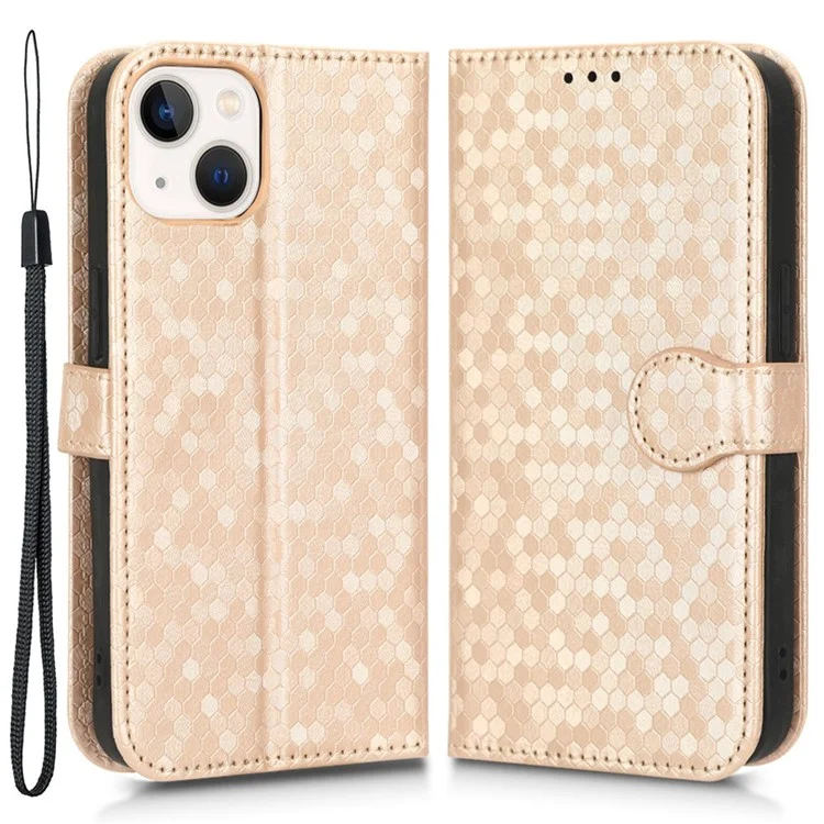 Para Iphone 14 Máximo de 6,7 Polegadas, Padrão de Carteira Dobrável Padrão de Ponto Impressa TPU+PU Couro Folio Flip Shell - Rosa Ouro