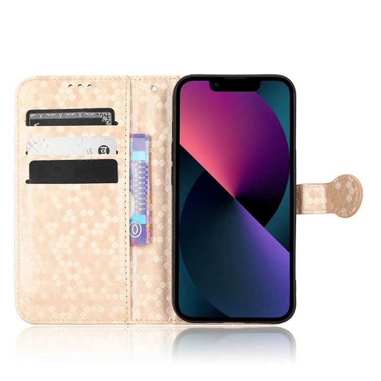 Para Iphone 14 Máximo de 6,7 Polegadas, Padrão de Carteira Dobrável Padrão de Ponto Impressa TPU+PU Couro Folio Flip Shell - Rosa Ouro
