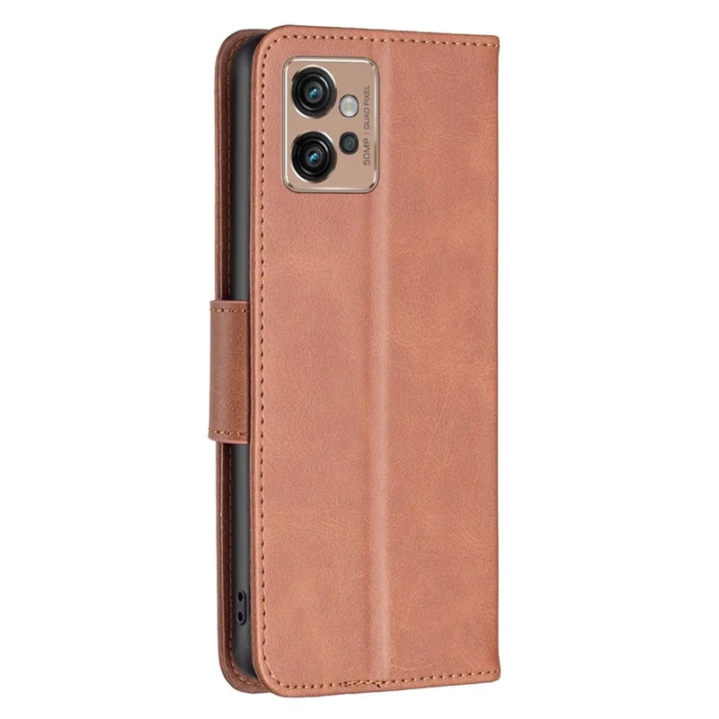 For Motorola Moto G32 4G Case Smooth Leather Wallet Stand Mobile Phone Cover with Strap - Brown