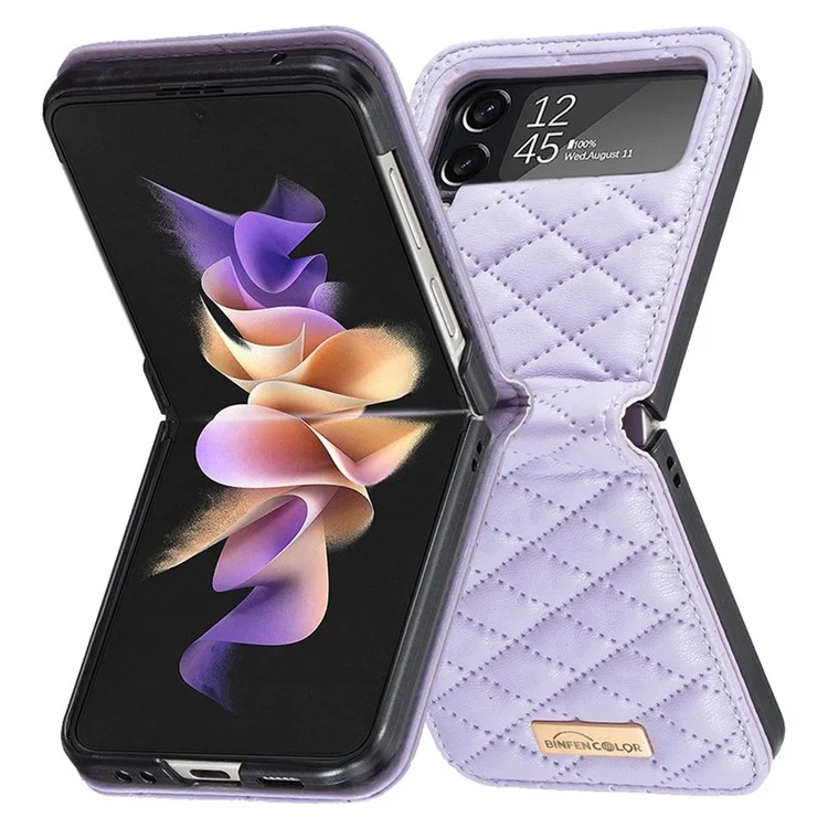 BINFEN COLOR Handyhülle für Samsung Galaxy Z Flip4 5G, geprägtes Rautenmuster, schützende Telefonhülle - Lila