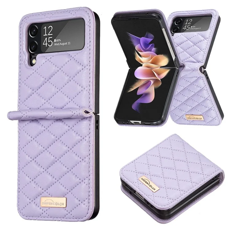 BINFEN COLOR Handyhülle für Samsung Galaxy Z Flip4 5G, geprägtes Rautenmuster, schützende Telefonhülle - Lila
