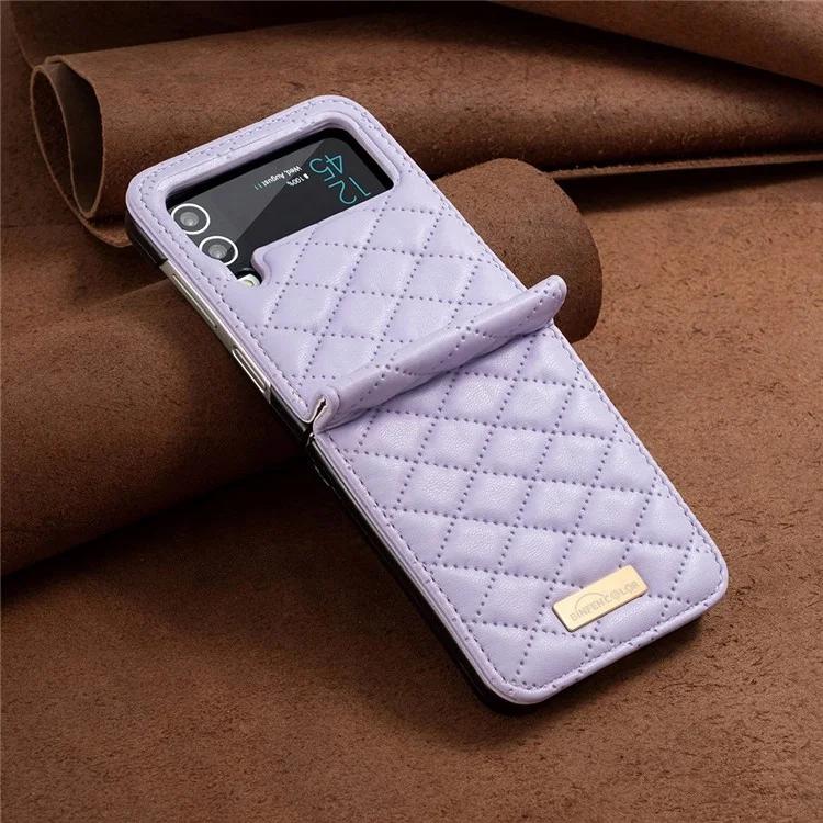 BINFEN COLOR Handyhülle für Samsung Galaxy Z Flip4 5G, geprägtes Rautenmuster, schützende Telefonhülle - Lila